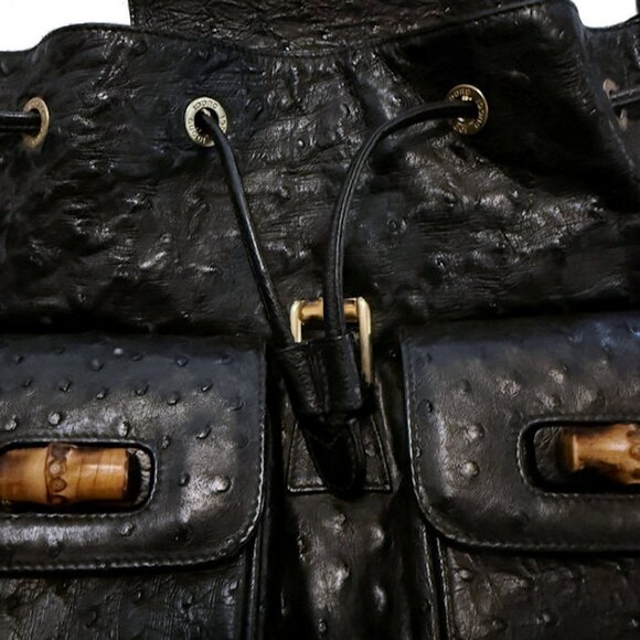 Vintage GUCCI Ostrich Skin Backpack Handbag with Bamboo Accents - Picture 13 of 15